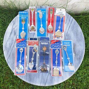 10 Souvenir Spoons in Cases: NASA, Cap Du Lac, Florida and More